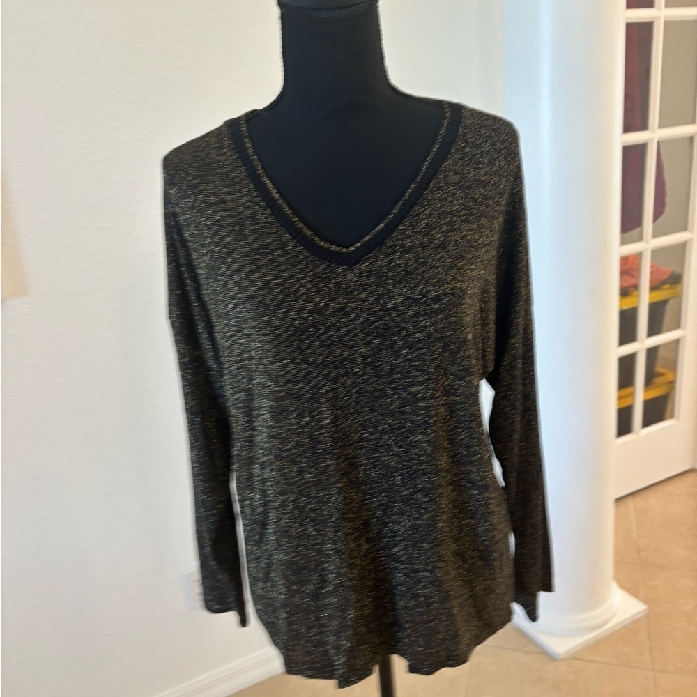 Black and Gold V-Neck Sweater With Gold . One size
